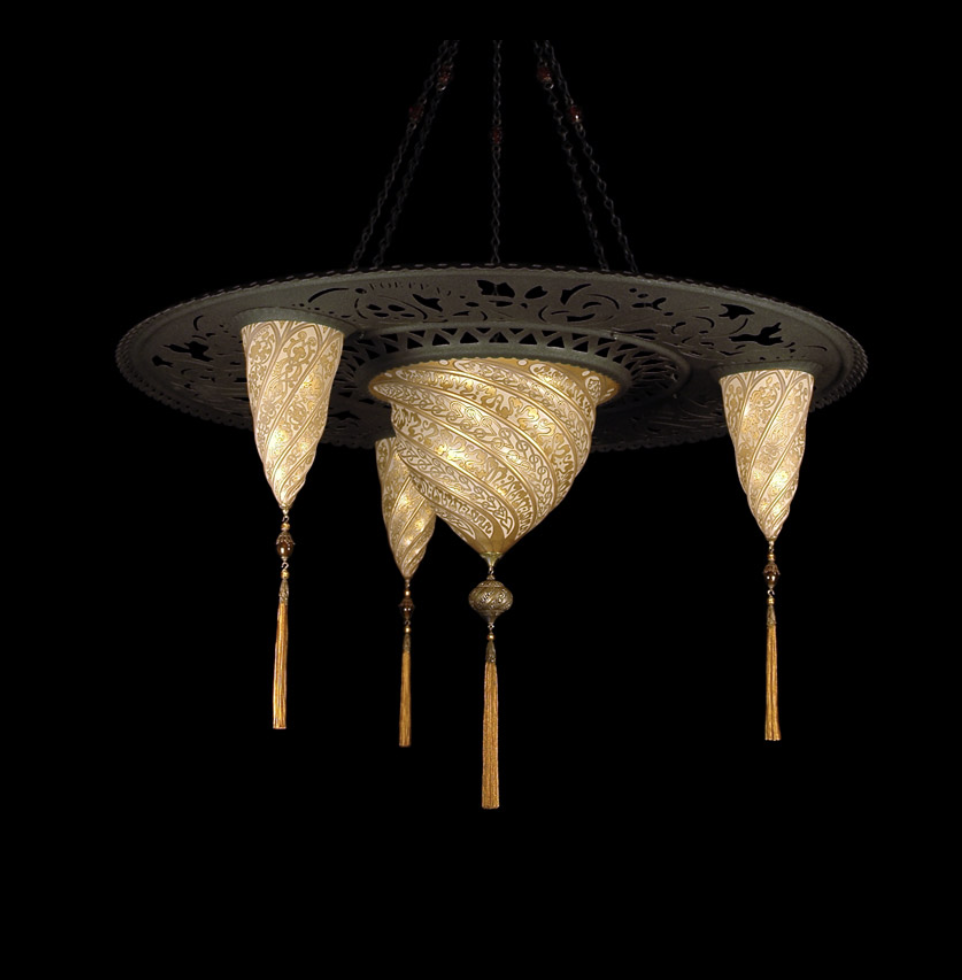 Venetia studiumvSultan Samarkanda glass lamp with 3 small Cesendello shades 吊灯